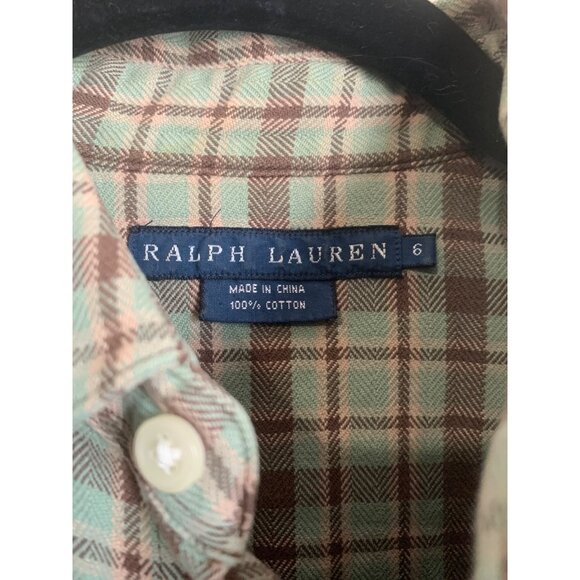 Ralph Lauren Women’s 6 Plaid Thick Flannel Top Green Snap Button Cabin Country - Picture 7 of 11